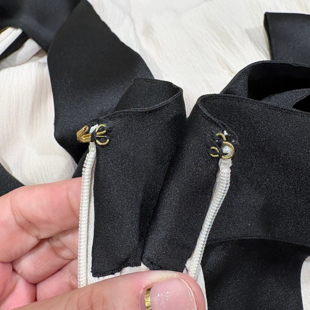Kate Spade Size 6 Chiffon Bow Dress 100% Silk Midi Cream Black Halter Neck - Picture 10 of 15